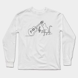 Cat loves guitar Tshirt Long Sleeve T-Shirt